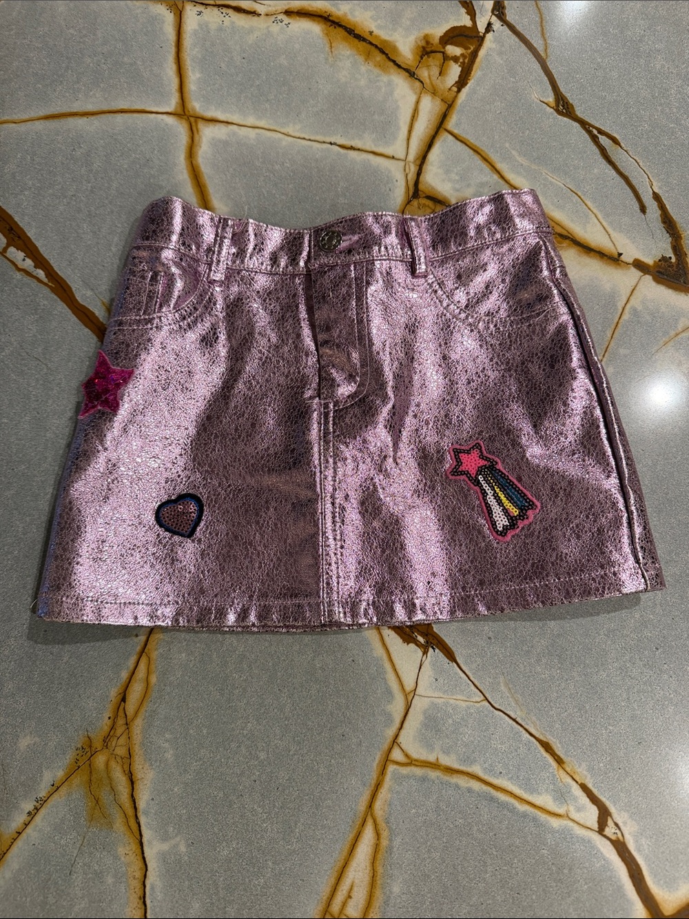 Girls' Shimmery Pink Patch A-Line Skirt
